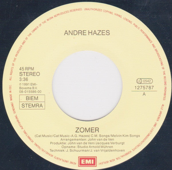 André Hazes : Zomer (7", Single)