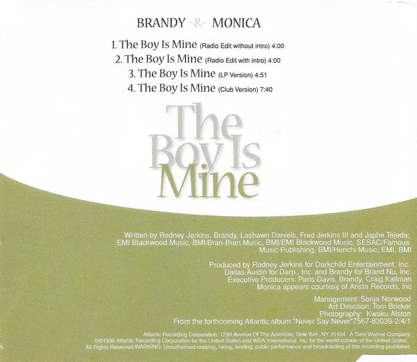 Brandy (2) -&- Monica : The Boy Is Mine (CD, Single)