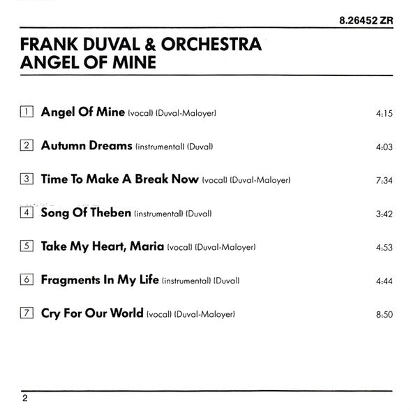 Frank Duval & Orchestra : Angel Of Mine (CD, Album, RE)