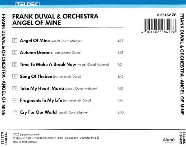 Frank Duval & Orchestra : Angel Of Mine (CD, Album, RE)