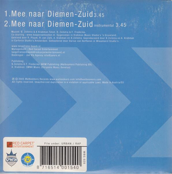 Lange Frans & Baas B : Mee Naar Diemen-Zuid (CD, Single)