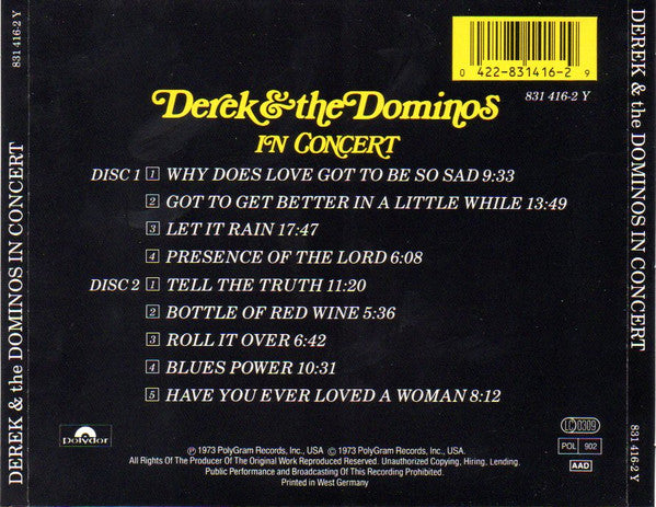Derek & The Dominos Featuring Eric Clapton : In Concert (2xCD, Album, RE, PMD)