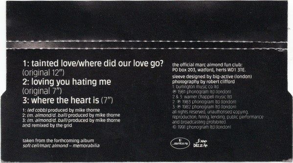 Soft Cell, Marc Almond : Tainted Love / Where Did Our Love Go? (CD, Single, Pic)