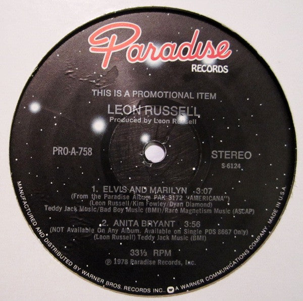 Leon Russell : Elvis And Marilyn / Anita Bryant (12", Promo)