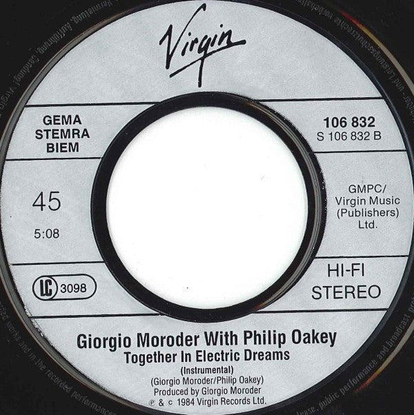 Giorgio Moroder With Philip Oakey : Together In Electric Dreams (7", Single)