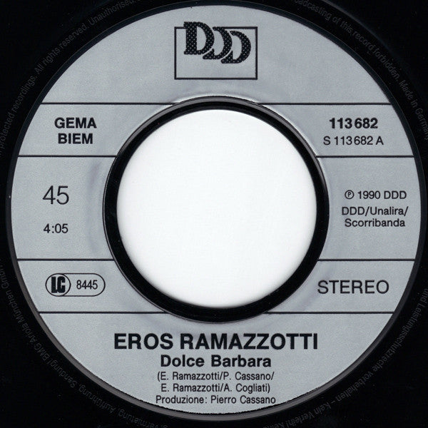 Eros Ramazzotti : Dolce Barbara (7", Single)