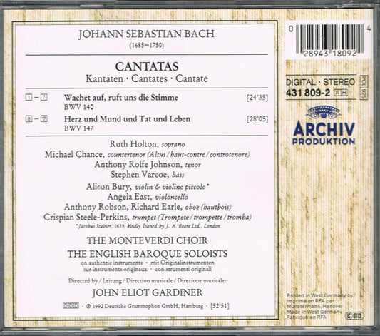 Johann Sebastian Bach - John Eliot Gardiner : Kantaten BWV 140 & 147 (CD, Album, RE)