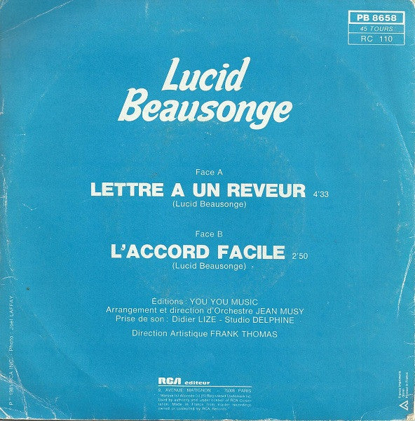 Lucid Beausonge : Lettre A Un Rêveur (7", Single)