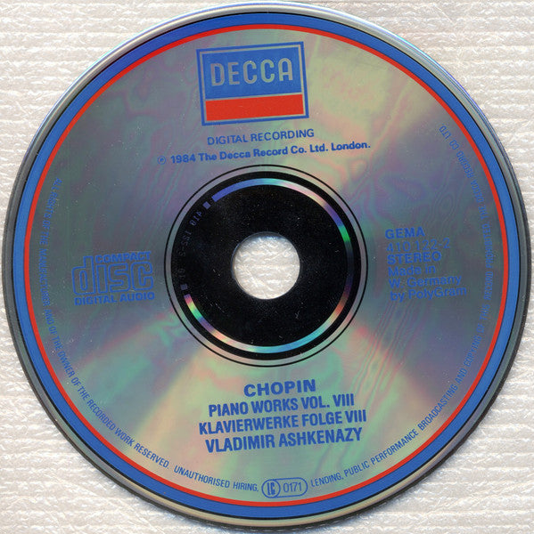 Frédéric Chopin, Vladimir Ashkenazy : Piano Works Vol.VIII = Klavierwerke Folge VIII (CD)