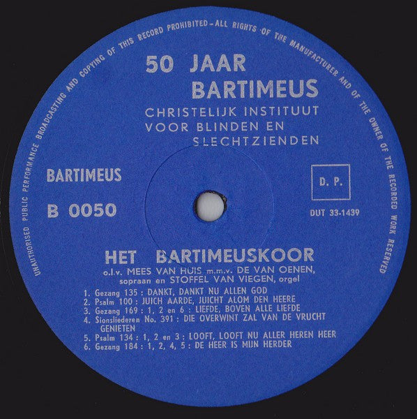 Bartiméuskoor : Het Bartiméuskoor Zingt (LP)