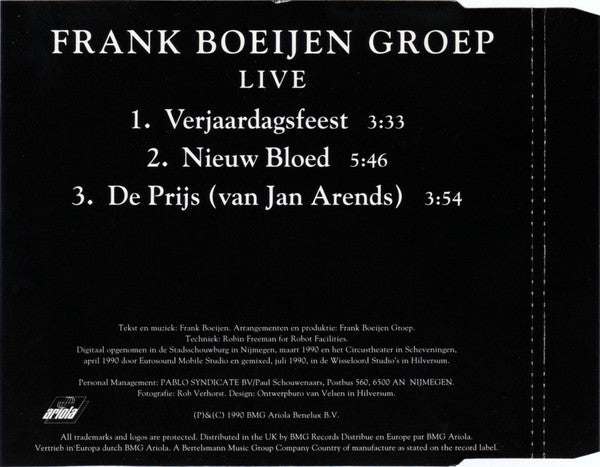 Frank Boeijen Groep : Verjaardagsfeest - Live (CD, Single)