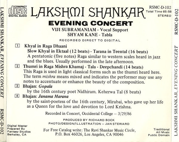 Lakshmi Shankar : Evening Concert (CD)