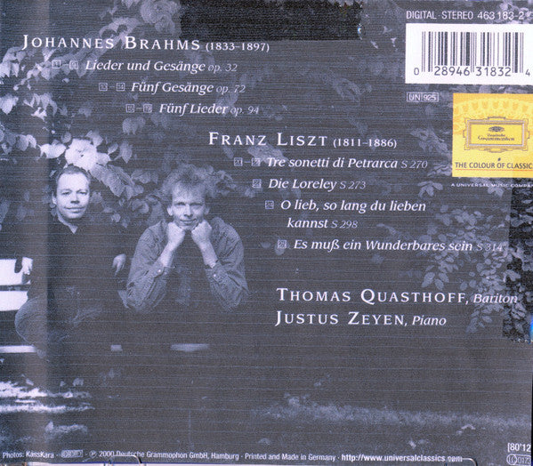 Johannes Brahms . Franz Liszt . Thomas Quasthoff . Justus Zeyen : Lieder (CD, Album)