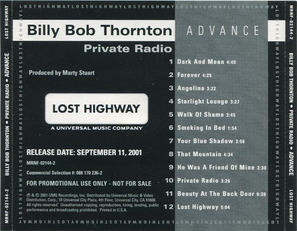 Billy Bob Thornton : Private Radio (HDCD, Advance, Album, Promo)