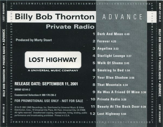 Billy Bob Thornton : Private Radio (HDCD, Advance, Album, Promo)