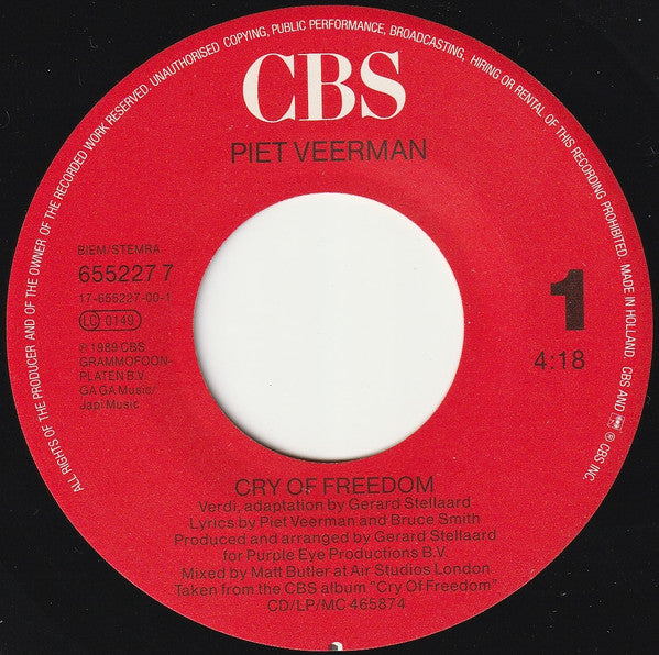 Piet Veerman : Cry Of Freedom (7", Single)