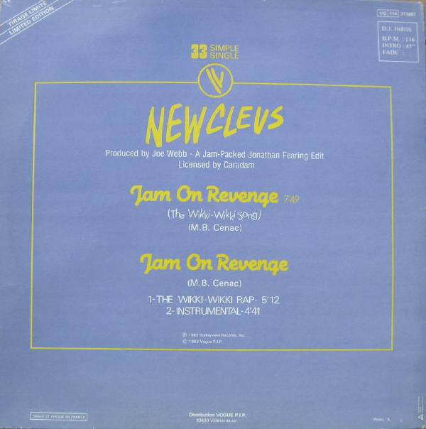 Newcleus : Jam On Revenge (The Wikki-Wikki Song) (12", Single, Ltd)