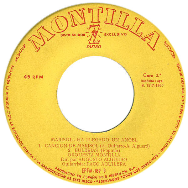 Marisol : Canciones De La Película "Ha Llegado Un Angel" (7", EP)
