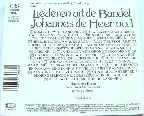 Haarlemse Koren, Westlands Mannenkoor : Liederen Uit de Bundel Johannes de Heer No.1 (CD, Album)