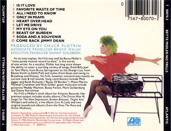 Bette Midler : No Frills (CD, Album, Tar)