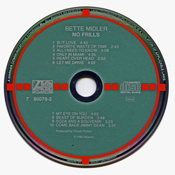 Bette Midler : No Frills (CD, Album, Tar)