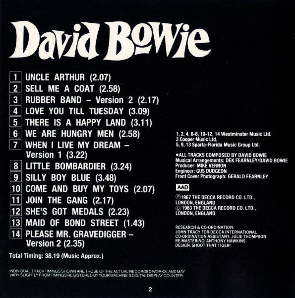 David Bowie : David Bowie (CD, Album, RE, RM, PDO)