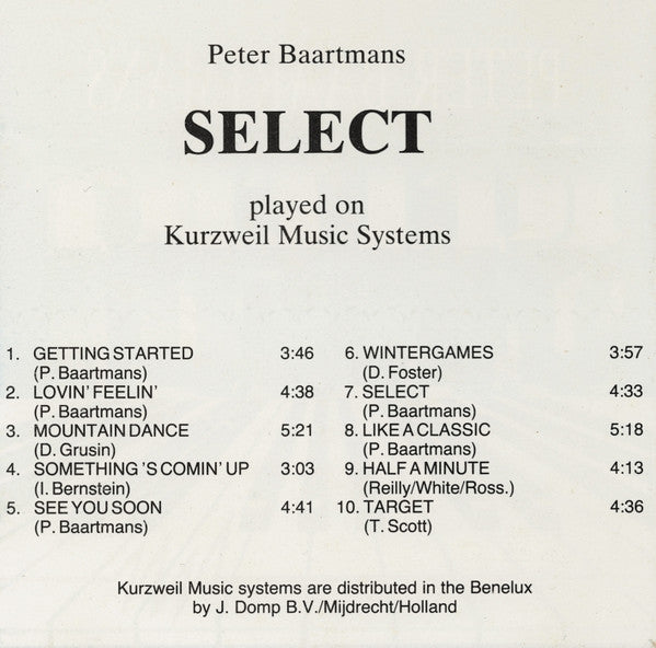 Peter Baartmans : Select (CD, Album)