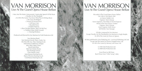 Van Morrison : Live At The Grand Opera House Belfast (CD, Album, RE, RM)
