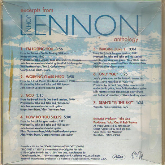 John Lennon : Excerpts From John Lennon Anthology (CD, Promo, Smplr, Har)