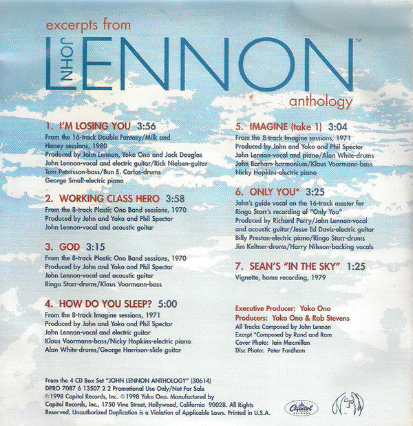John Lennon : Excerpts From John Lennon Anthology (CD, Promo, Smplr, Har)