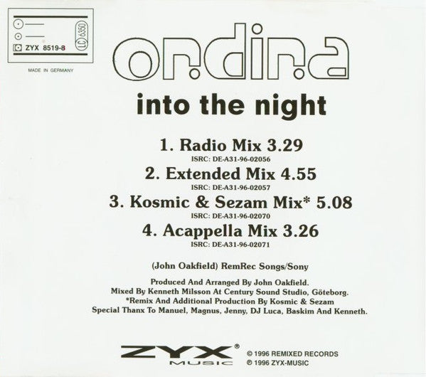 Ondina : Into The Night (CD, Maxi)