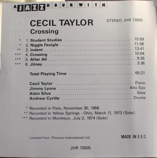 Cecil Taylor : Crossing (CD, Comp)