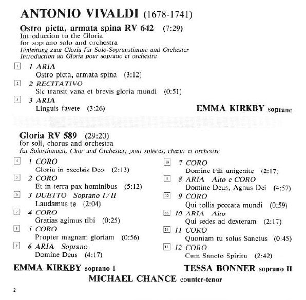 Antonio Vivaldi / Johann Sebastian Bach - Emma Kirkby, Tessa Bonner, Michael Chance, John Mark Ainsley, Stephen Varcoe, Collegium Musicum 90, Richard Hickox : Gloria • Ostro Picta / Magnificat (CD, Album)