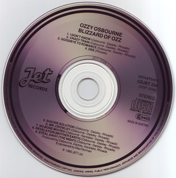 Ozzy Osbourne : Blizzard Of Ozz (CD, Album, RE)