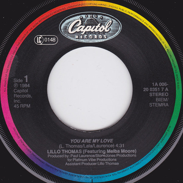Lillo Thomas Featuring Melba Moore : You Are My Love (7")
