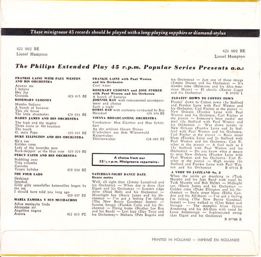 Lionel Hampton And His Orchestra : Live Recording From Apollo Hall Concert 1954 (7", EP, Mono)