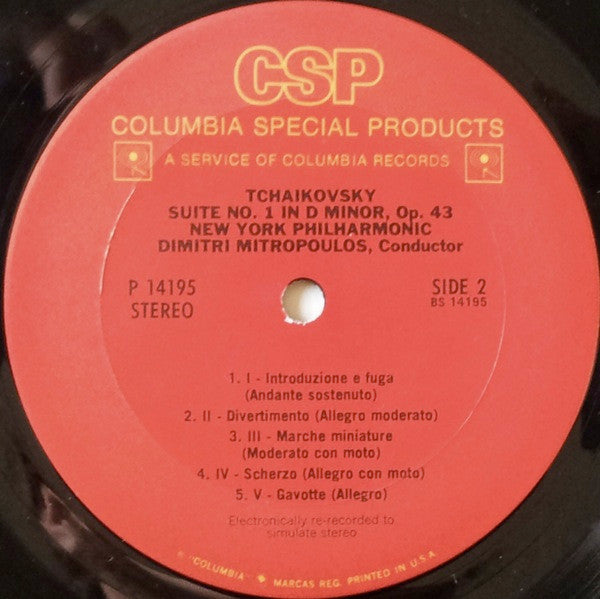 Alexander Borodin, Pyotr Ilyich Tchaikovsky, Philharmonic-Symphony Orchestra Of New York, Dimitri Mitropoulos : Symphony No. 2 In B Minor - Suite No. 1 In D Major (LP, RE)