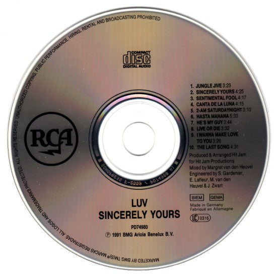 Luv' : Sincerely Yours (CD, Album)