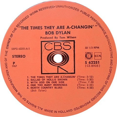 Bob Dylan : The Times They Are A-Changin' (LP, Album, RE)