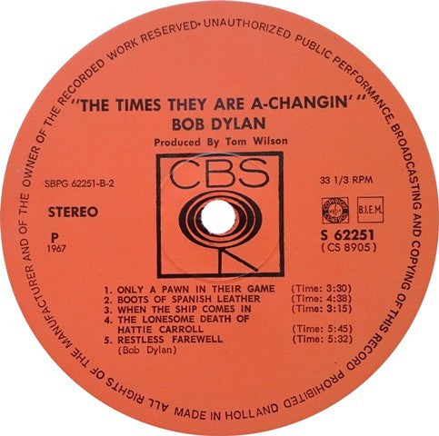 Bob Dylan : The Times They Are A-Changin' (LP, Album, RE)