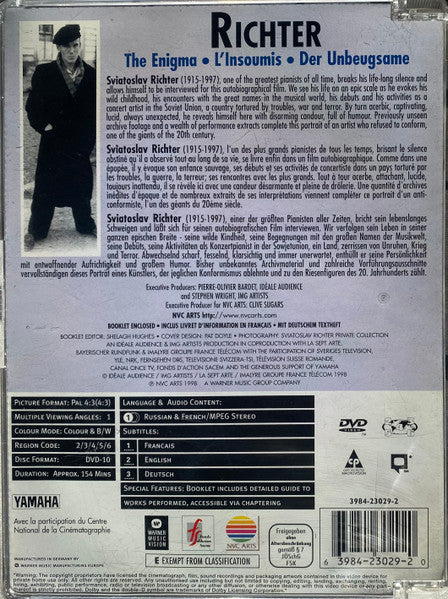 Sviatoslav Richter By Bruno Monsaingeon : The Enigma, L'insoumis, Der Unbeugsame (DVD-V, D/Sided, Copy Prot., PAL, MPE)