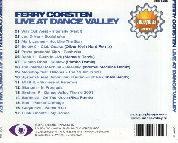 Ferry Corsten : Live At Dance Valley 2001 (CD, Mixed)