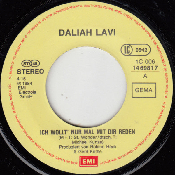 Daliah Lavi : Ich Wollt' Nur Mal Mit Dir Reden (7", Single)