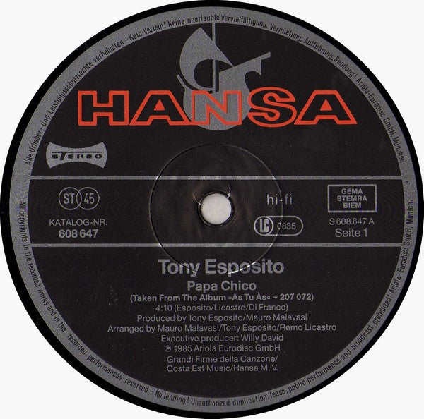 Tony Esposito : Papa Chico (12")