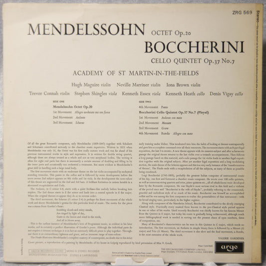 Felix Mendelssohn-Bartholdy, Luigi Boccherini, The Academy Of St. Martin-in-the-Fields : Octet Op. 20 · Quintet In C Major Op. 37 No.7 (LP, RP)