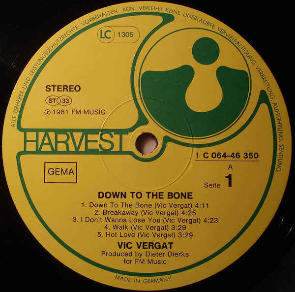 Vic Vergeat : Down To The Bone (LP, Album)