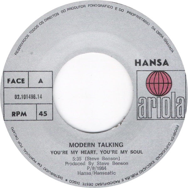 Modern Talking : You're My Heart, You're My Soul (7", Single)