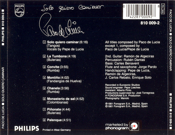 Paco De Lucía : Solo Quiero Caminar (CD, Album)