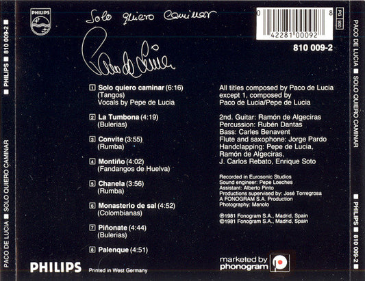 Paco De Lucía : Solo Quiero Caminar (CD, Album)