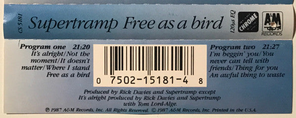 Supertramp : Free As A Bird (Cass, Album, R, )